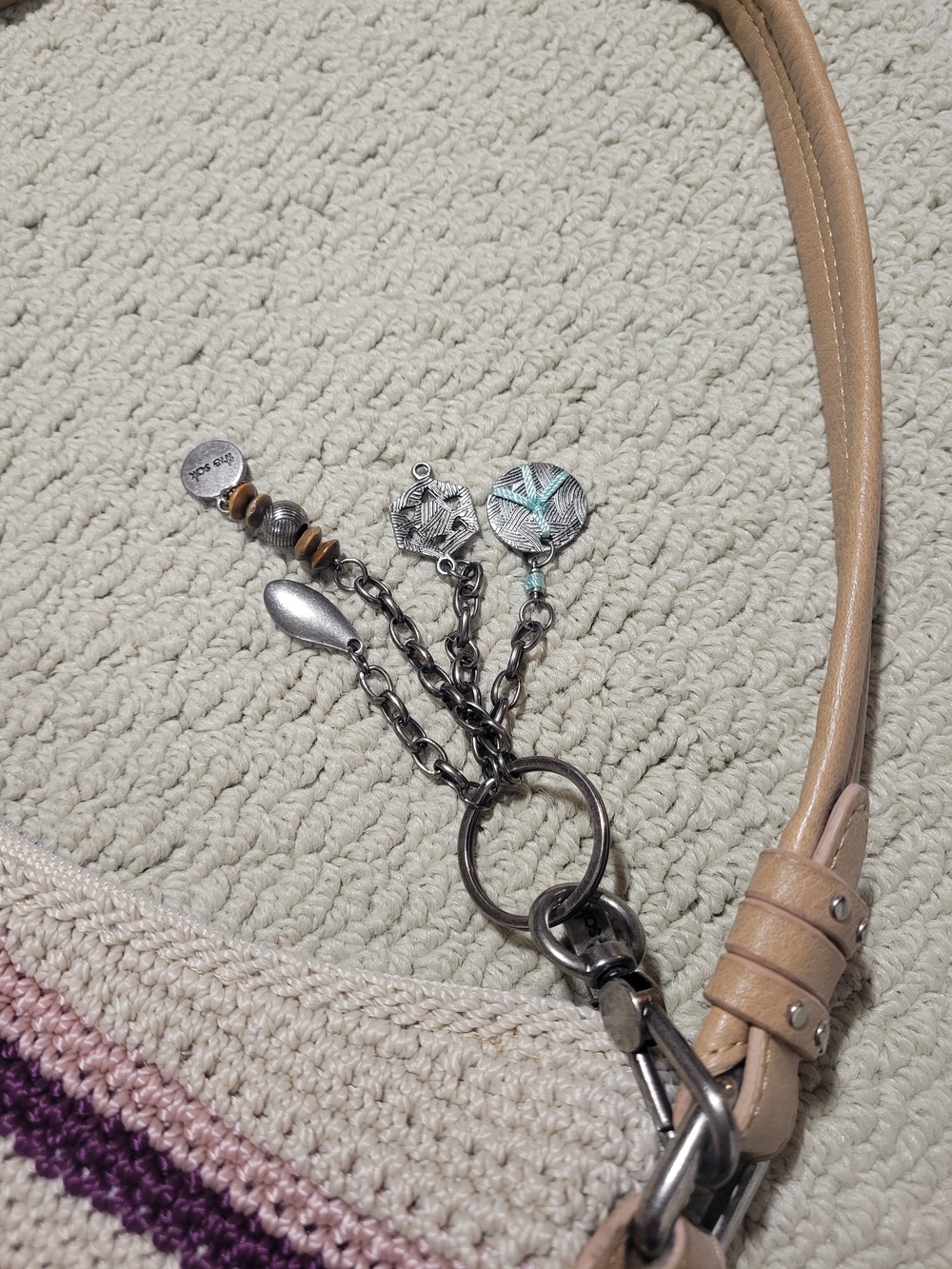The Sak Crochet Shoulder Bag in Cream with Pastel Stripes - Picture 4 of 6